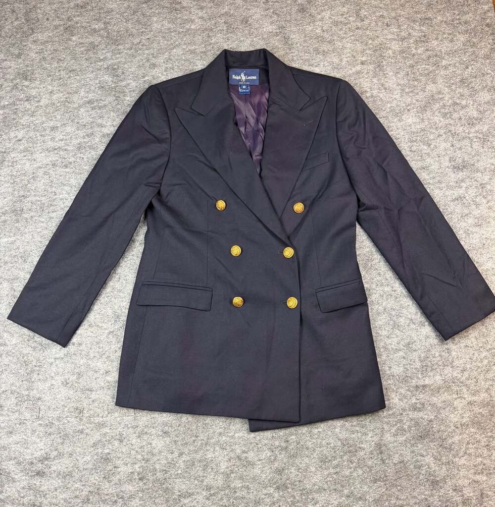 Ralph Lauren Wool Double-Breasted Blazer Size 10 Navy